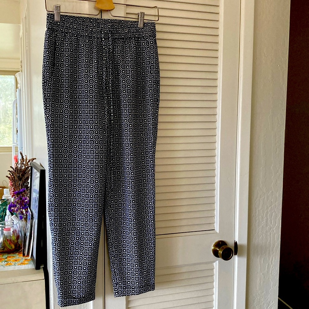 J Crew patterned pants navy and white size 0